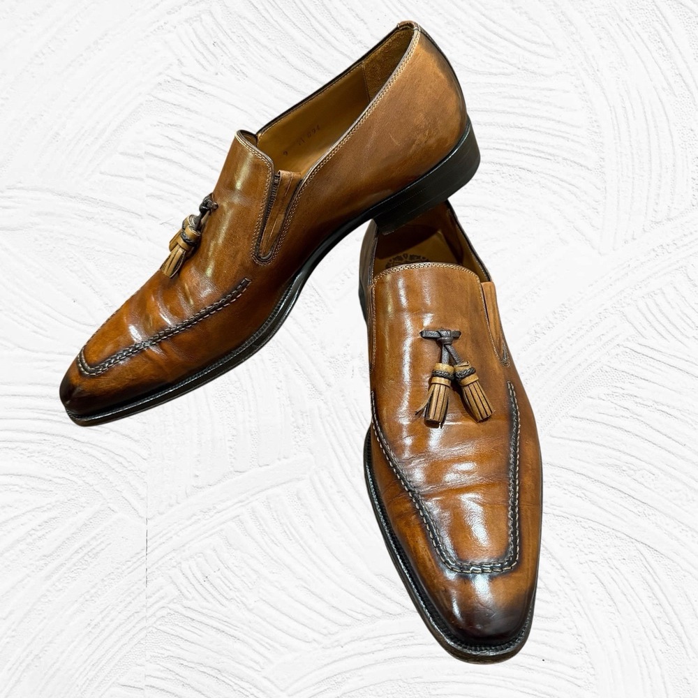 Mezlan Davide Brown Leather Tassel Loafers Men's Size 9M Spain Ombré Apron Toe